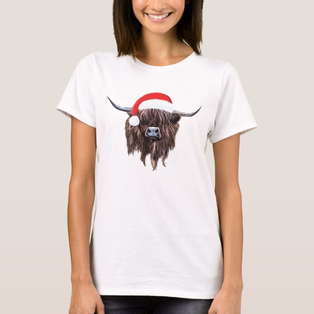 Camiseta Chapéu escocês do papai noel do Natal da vaca das (Frente)