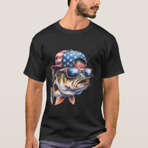 Camiseta Chapéu Patriótico de Pesca de Robalo Engraçado –