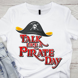 Camiseta Chapéu Pirata Negro Vibrante com 'Fale como um Pir