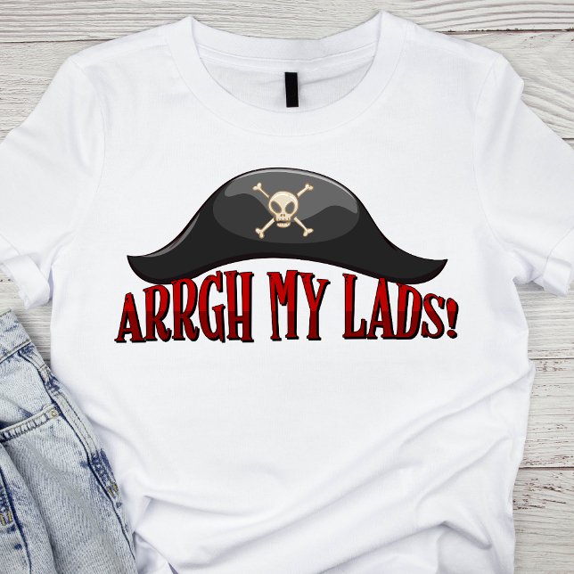 Camiseta Chapéu Pirata Preto com Texto Vermelho 'Arrgh My L (Criador carregado)