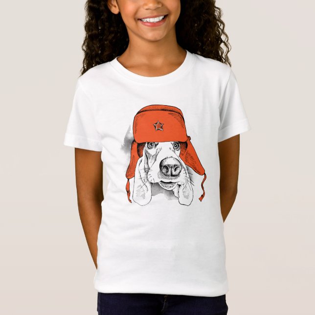 Camiseta Chapéu vermelho de Basset Hound | Ushanka (Frente)
