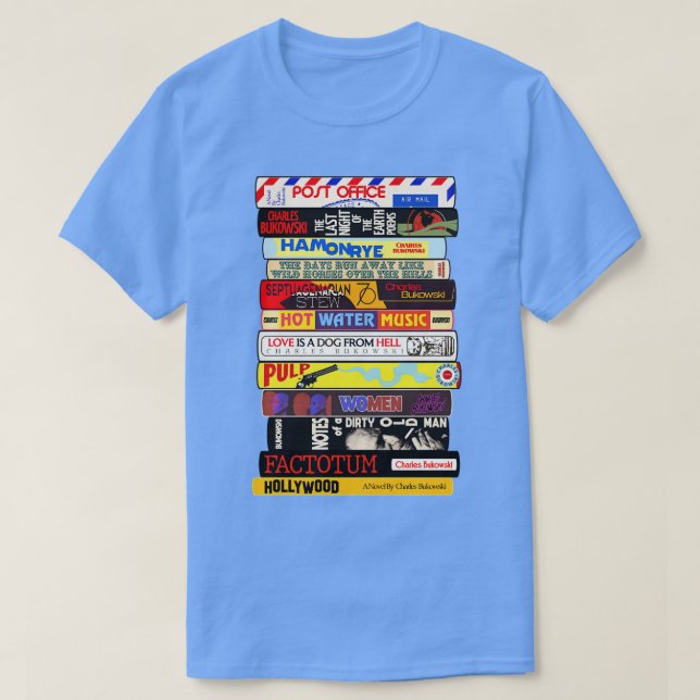 Camiseta Charles Bukowski Books Stack (Frente do Design)