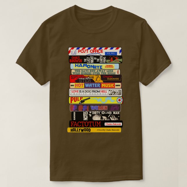 Camiseta Charles Bukowski Books Stack (Frente do Design)