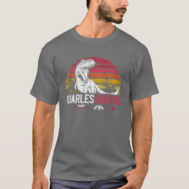 Camiseta Charles Saurus Funny Personalizou Dinossauro T Rex (Frente)