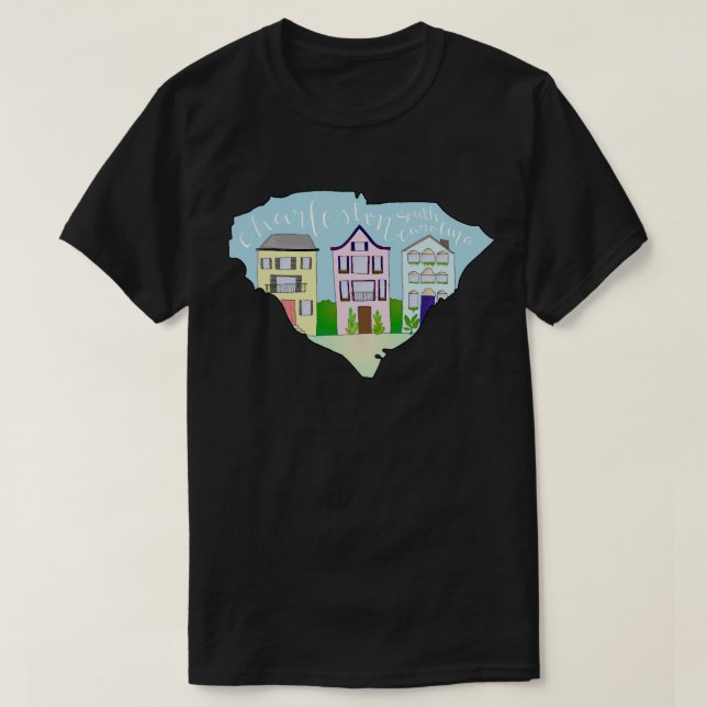 Camiseta Charleston, Carolina do Sul, Rainbow Row (Frente do Design)