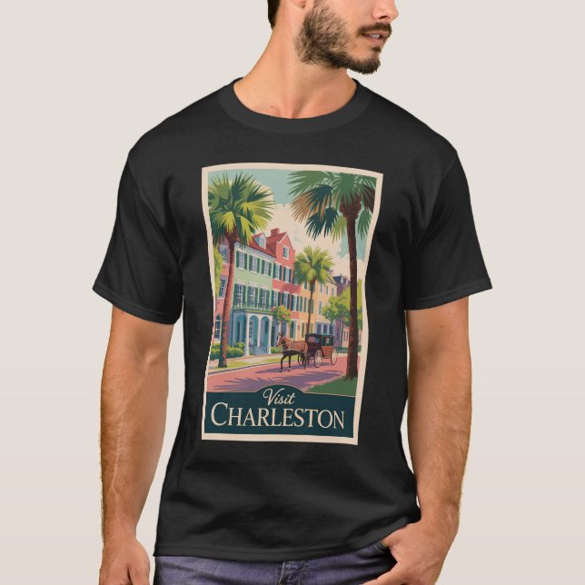Camiseta Charleston South Carolina Illustration Viagem Art (Frente)
