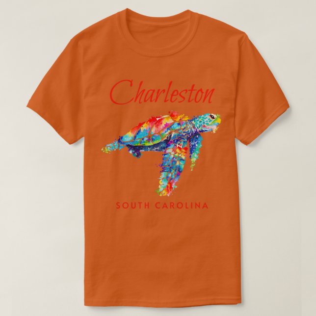 Camiseta Charleston South Carolina Watercolor Sea Turtle (Frente do Design)