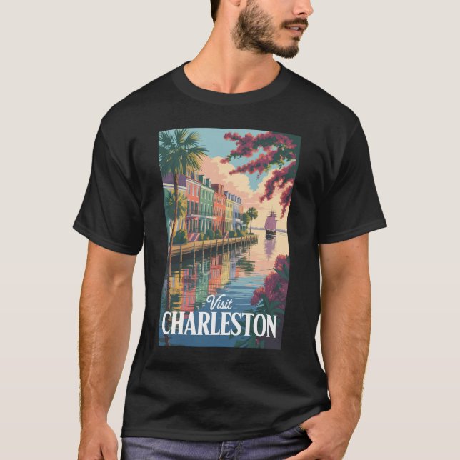 Camiseta Charleston South Carolina Waterfront Illustration (Frente)