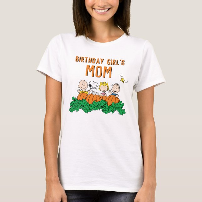 Camiseta Charlie Brown e Gang Pumpkin Aniversário Mãe (Frente)