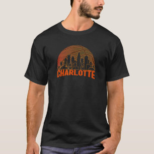 Camiseta Charlotte Basball Skyline Cityscape Retro Vinta