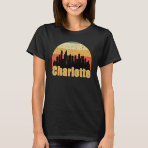 Camiseta Charlotte Nc Silhueta Da Cidade Ao Pôr Do Sol Eu A