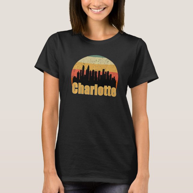 Camiseta Charlotte Nc Skyline Silhouette Sunset Eu Adoro Ch (Frente)