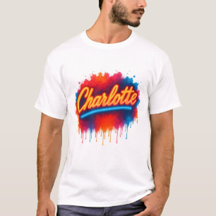 Camiseta Charlotte Neon Script - Design de abertura de arte