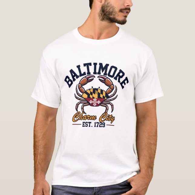 Camiseta Charm City Baltimore Maryland Crab Flag (Frente)