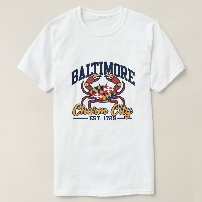 Camiseta Charm City Baltimore Maryland Crab Flag Design (Frente do Design)