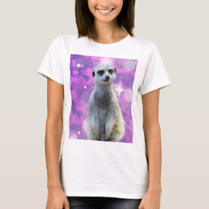 Camiseta Charme Brillante: Suricata em Fundo Bokeh Rosa