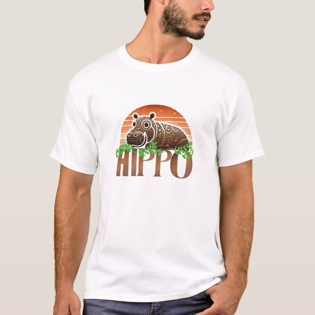 Camiseta Charme Rústico Gráfico de Hipopótamo (Frente)