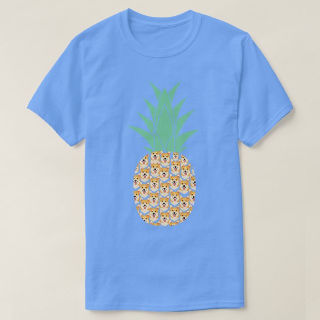 Camiseta Charming Summer Tees Corgi Face Tropical Pineapple (Frente do Design)