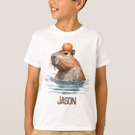 Camiseta Charmoso Capybara com laranja e nome infantil