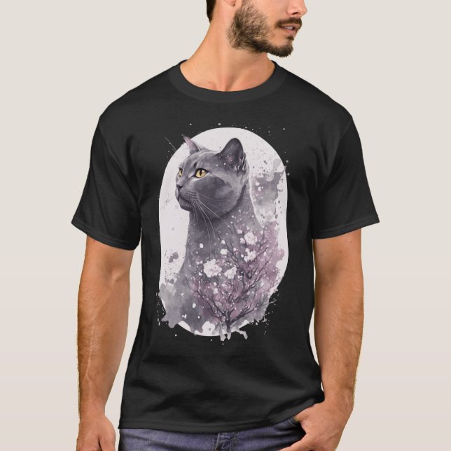 Camiseta Chartreux Cat Cherry Blossom Floral Sakur (Frente)