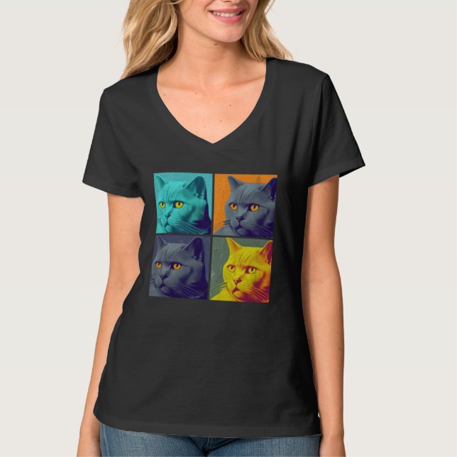 Camiseta Chartreux Cat Pop Illustration Colorful Animal (Frente)