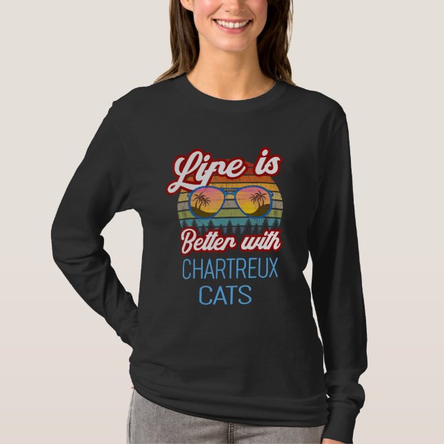 Camiseta Chartreux Retro Sunset Life É Melhor Com Charters (Frente)