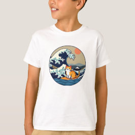 Camiseta Chat Mignon Kawaii Surf Grande Vague Japon drôle