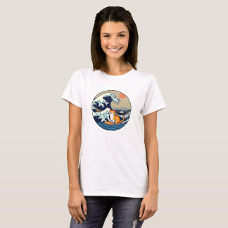 Camiseta Chat Mignon Kawaii Surf Grande Vague Japon drôle