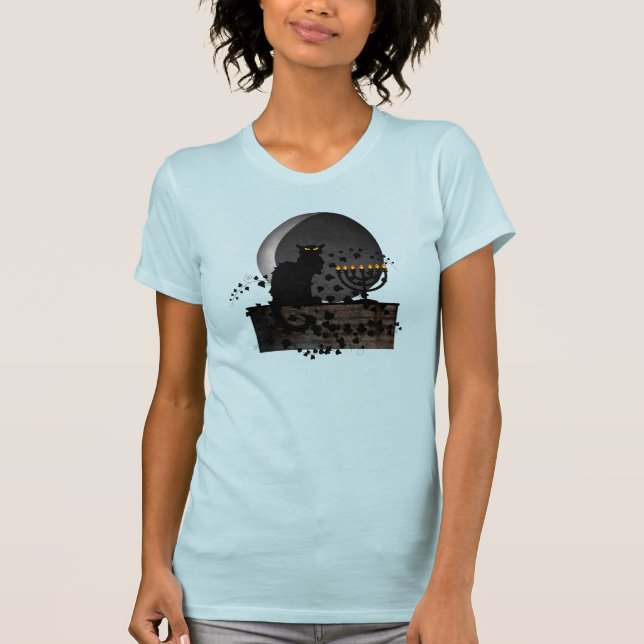 Camiseta Chat Noir Chanukah com Menorah (Frente)