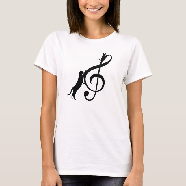 Camiseta Chat Noir Drôle Note Musique (Frente)