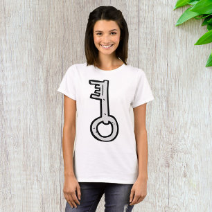 Camiseta Chave Antiga Esqueleto Vintage Desenhada à Mão Pra