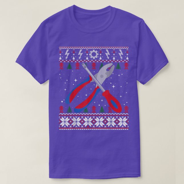 Camiseta Chave de fenda de Plier eletricista Suor de Natal  (Frente do Design)