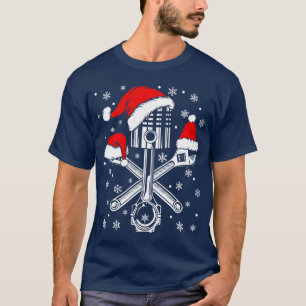Camiseta Chave de Pistão Papai Noel Mecânico de Carro Prese