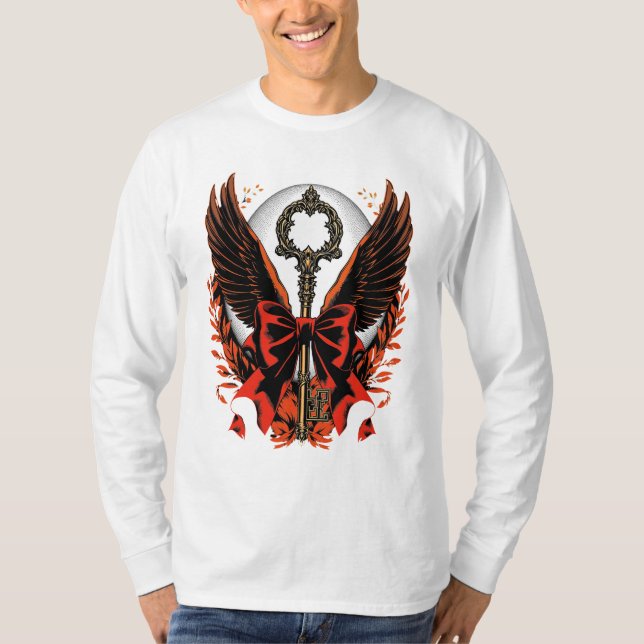 Camiseta Chave do Arco Gótico Velvet com Asas e Lua (Frente)