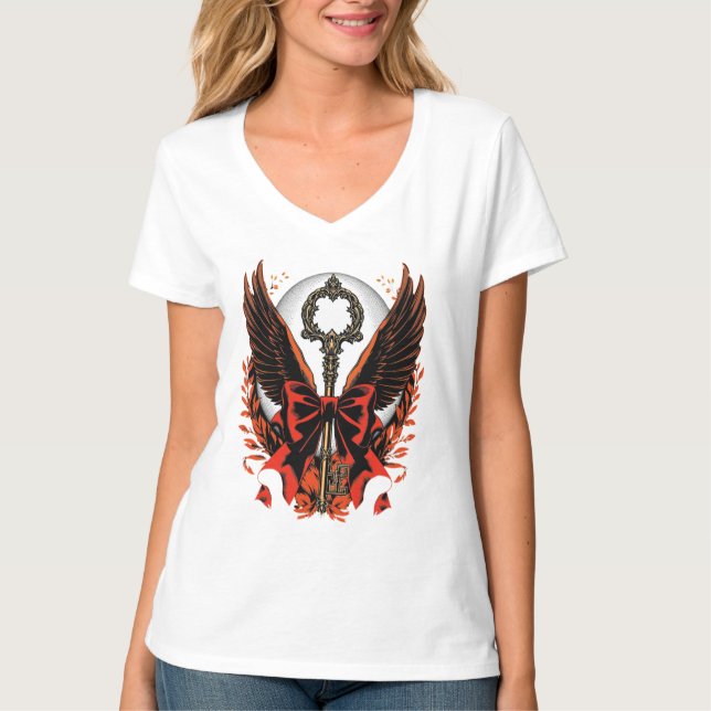 Camiseta Chave do Arco Gótico Velvet com Asas e Lua (Frente)