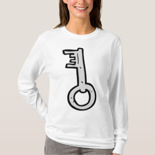 Camiseta Chave Esqueleto Vintage Desenhada à Mão Prata Anti