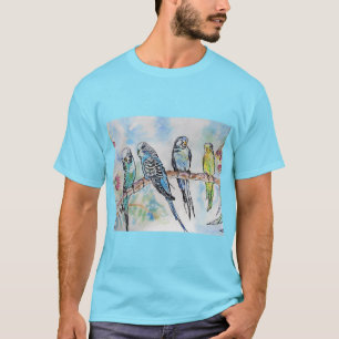Camiseta Chaveiro de Arte em Aquarela de Periquitos Austral