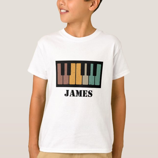 Camiseta Chaves de Piano do Pianista de Nome Personalizado (Frente)