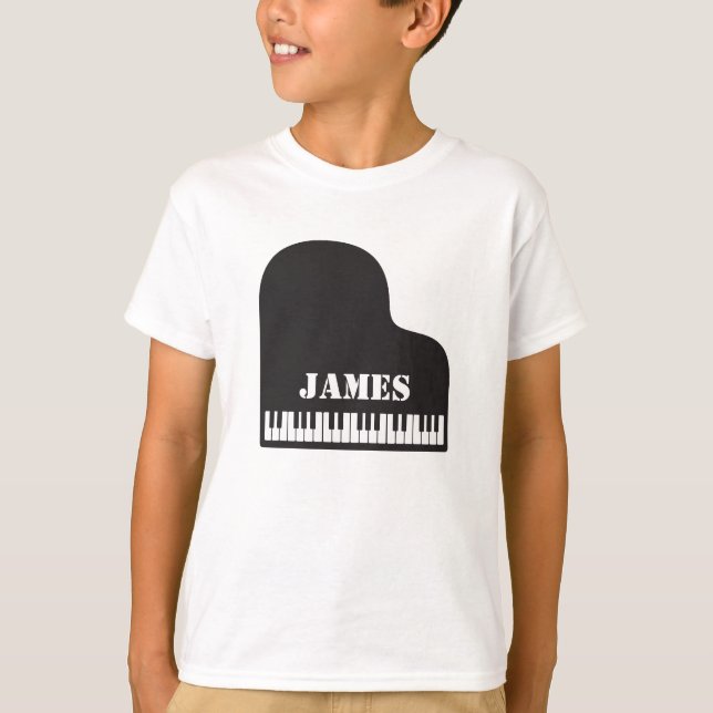 Camiseta Chaves de Piano do Pianista de Nome Personalizado (Frente)