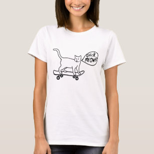 Camiseta Check Meowt Punny Skateboard Cat Black White
