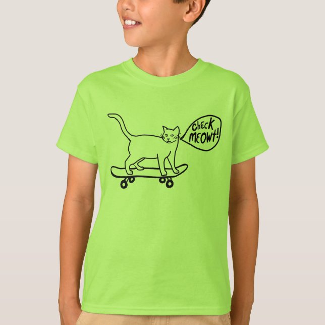 Camiseta Check Meowt Punny Skateboard Cat T-Shirt (Frente)