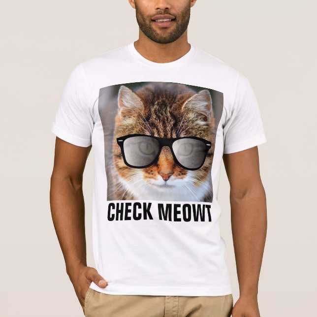 Camiseta Check Meowt, T-shirt Engraçada De Gato (Frente)