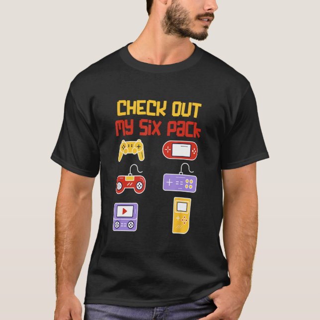 Camiseta Check Out My Six Pack  Pixel Video Game for Gamers (Frente)