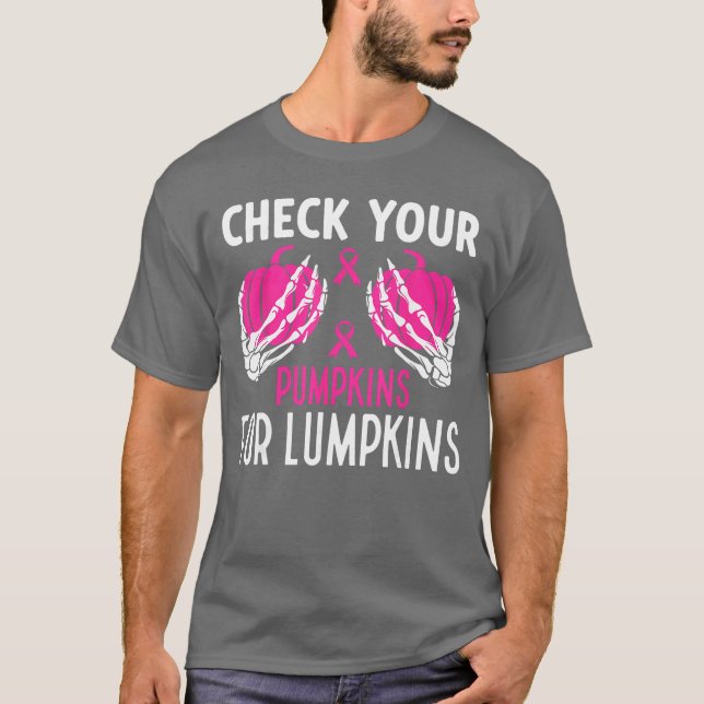 Camiseta Check Your Pumpkins Funny Breast Cancer Awareness  (Frente)