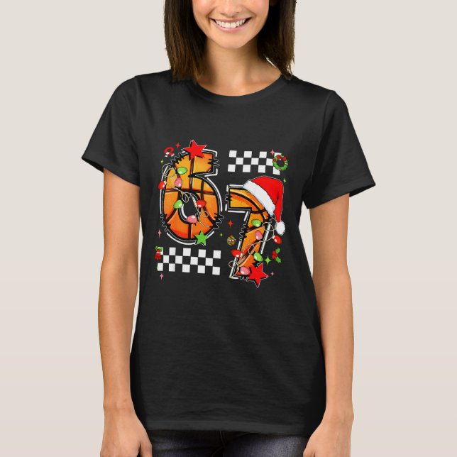 Camiseta Checkered 67 Basketball Santa Hat Christmas Six Se (Frente)