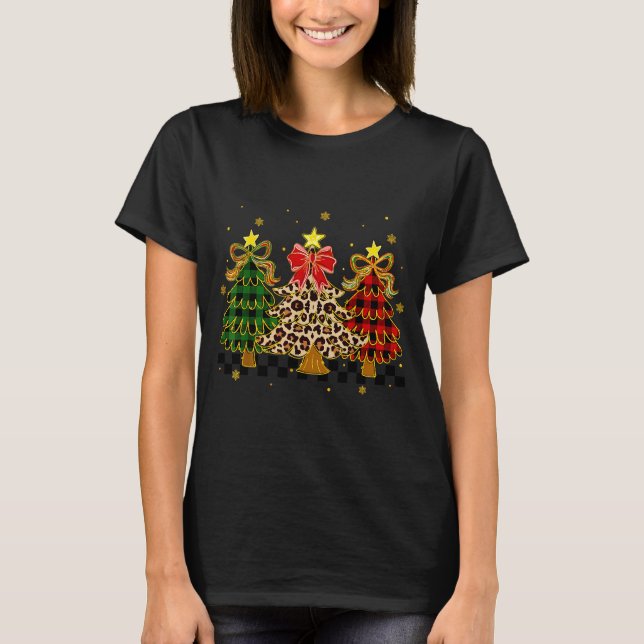 Camiseta Checkered Christmas Trees Red Green Plaid Leopard  (Frente)