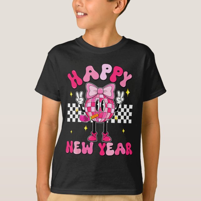 Camiseta Checkered Happy New Year 2026 Disco Ball New Year  (Frente)