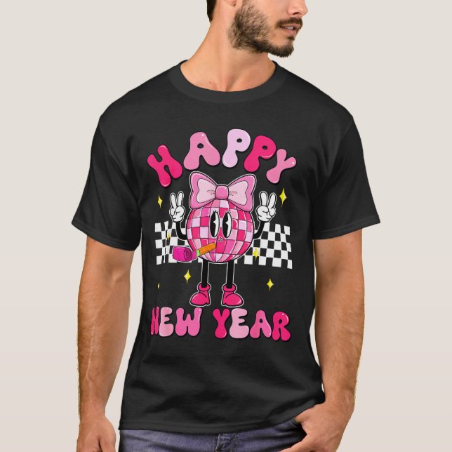 Camiseta Checkered Happy New Year 2026 Disco Ball New Year  (Frente)