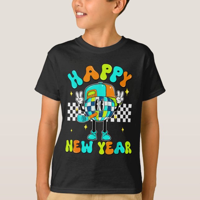 Camiseta Checkered Happy New Year 2026 Disco Ball New Year  (Frente)