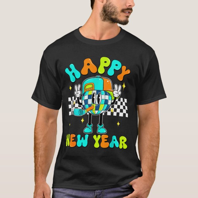 Camiseta Checkered Happy New Year 2026 Disco Ball New Year  (Frente)